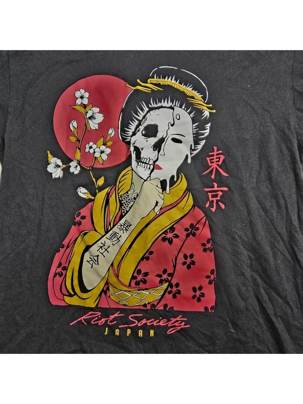 Riot Society Geisha Skull Shirt Mens S Black Streetwear Goth Graphic Tee